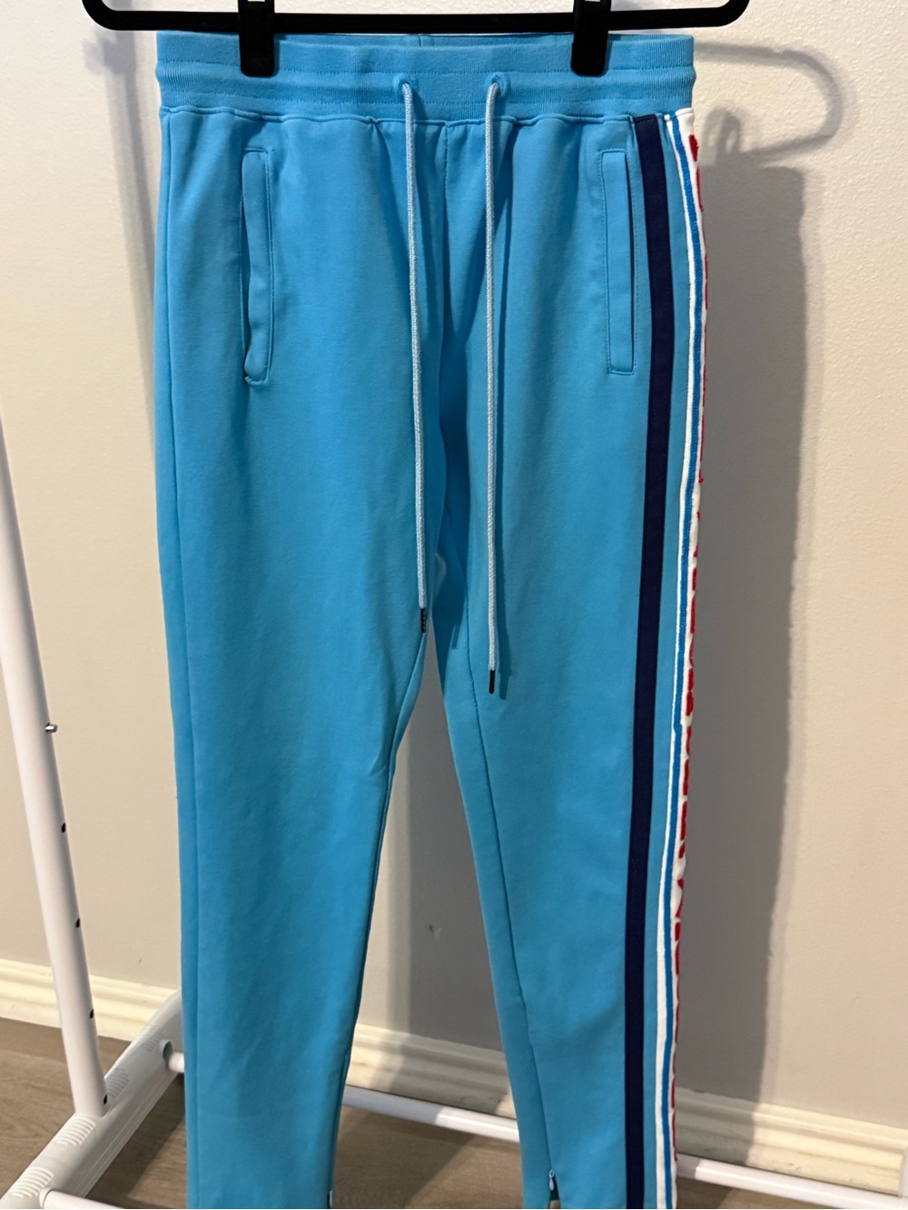 Light Blue Track Pants with Side Stripe